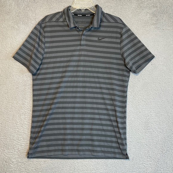 Nike Golf Dri-FIT Polo Shirt Mens Medium Gray Striped Athletic Performance - Picture 1 of 8
